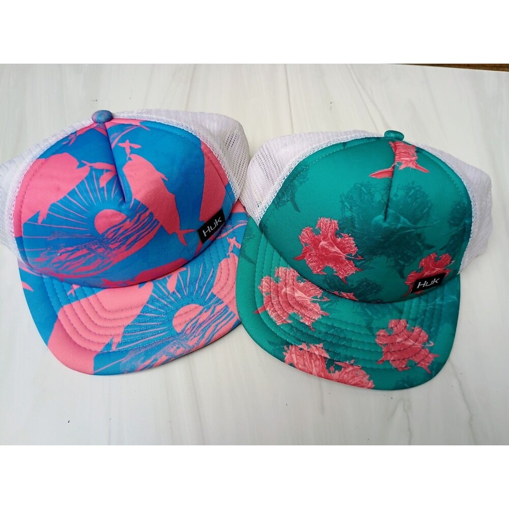 Huk Performance Hawaiian Floral Flowers Trucker Hats One Size Lot Of 2
